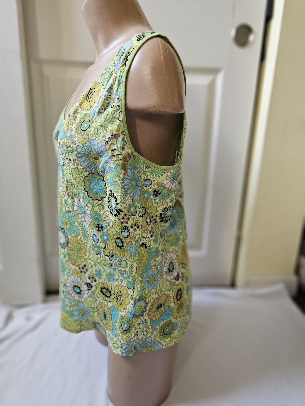 Sigrid Olsen Floral Tank Top Size Large Green Blue Rayon Boho Cottagecore - Picture 3 of 10
